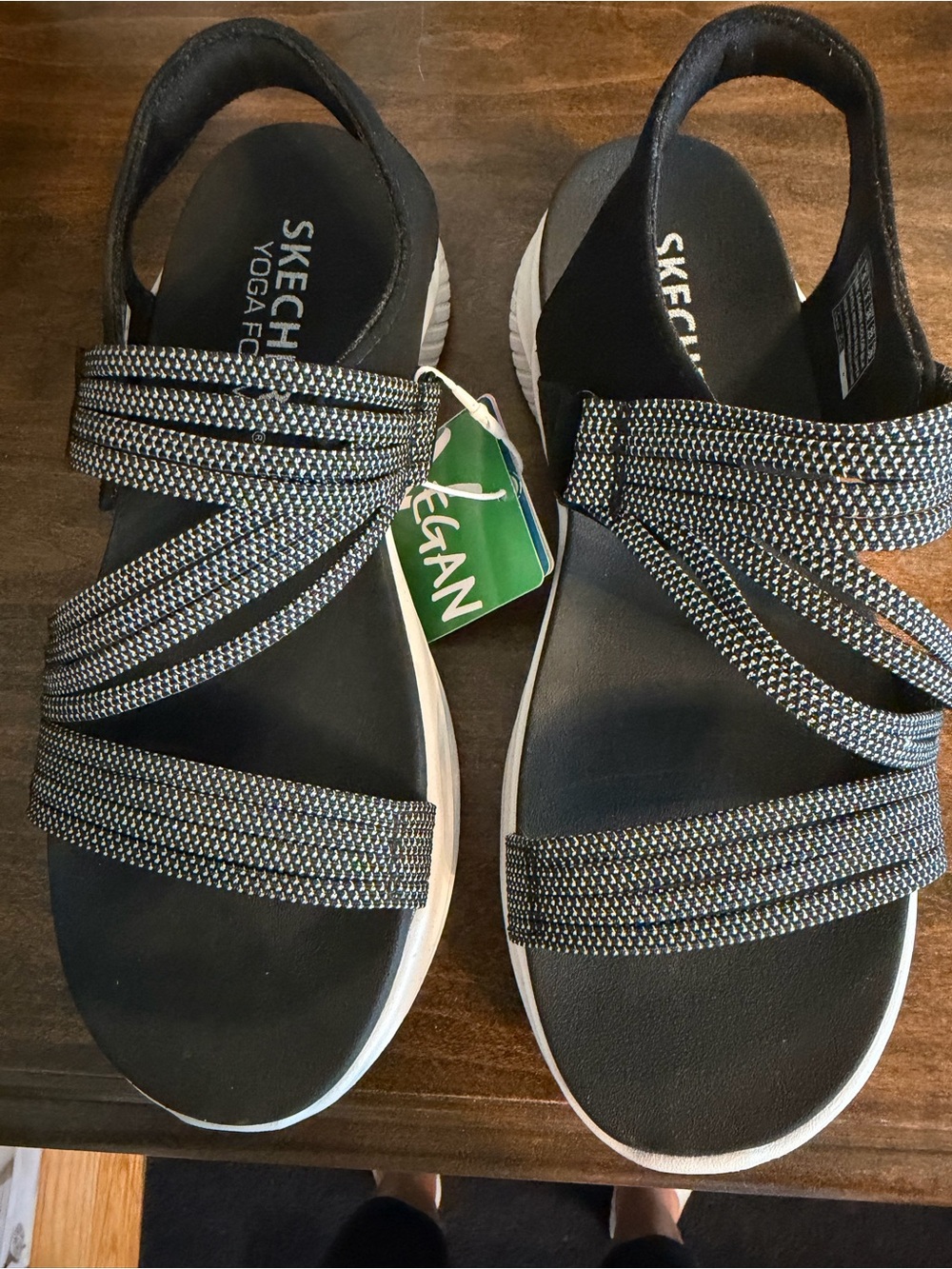 Skechers Black Strappy Elasticized Women's Sandals with White Soles